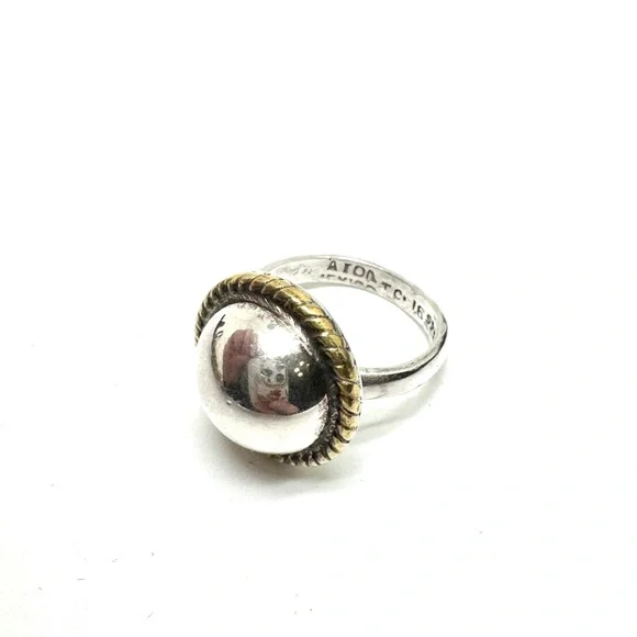 Vintage Taxco ATON Sterling Silver Two-Tone Dome Ring with Rope Edge Size 6 1/2 - Picture 6 of 16